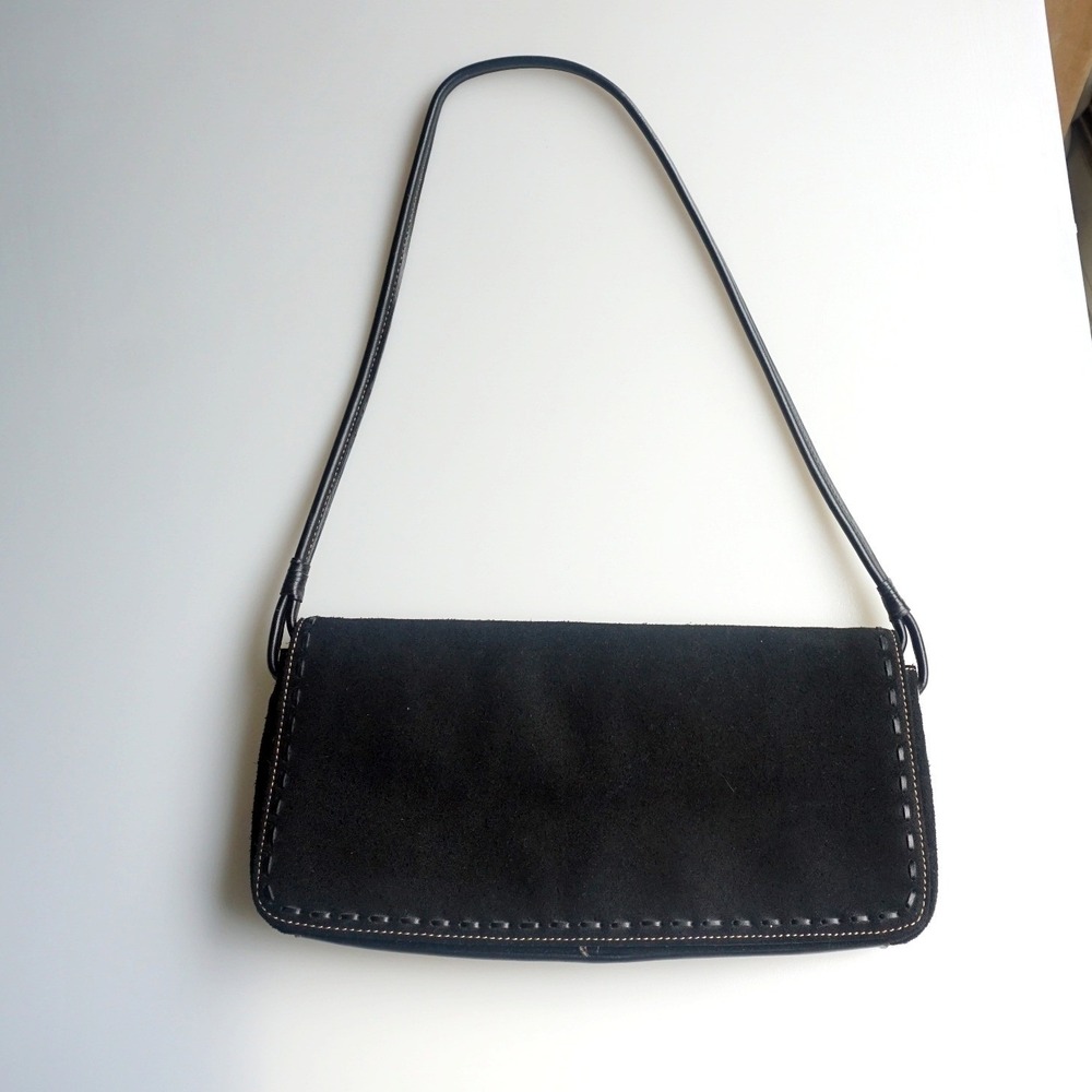 Vtg Liz Claiborne Suede Whipstitch Shoulder Bag Magnetic Flap Baguette Y2K